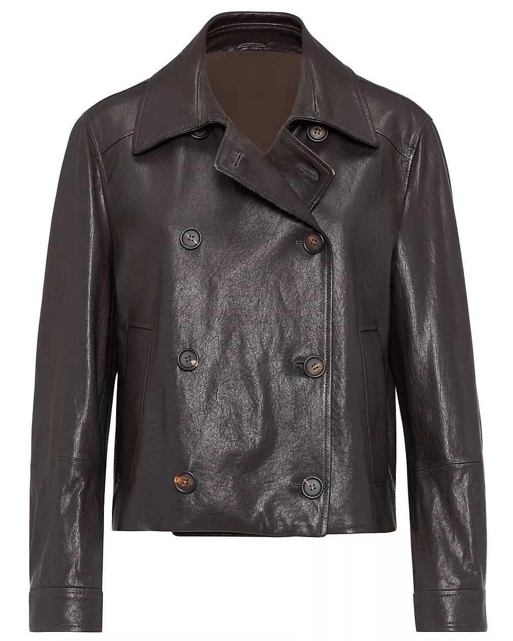 Polished Leather Cropped Peacoat