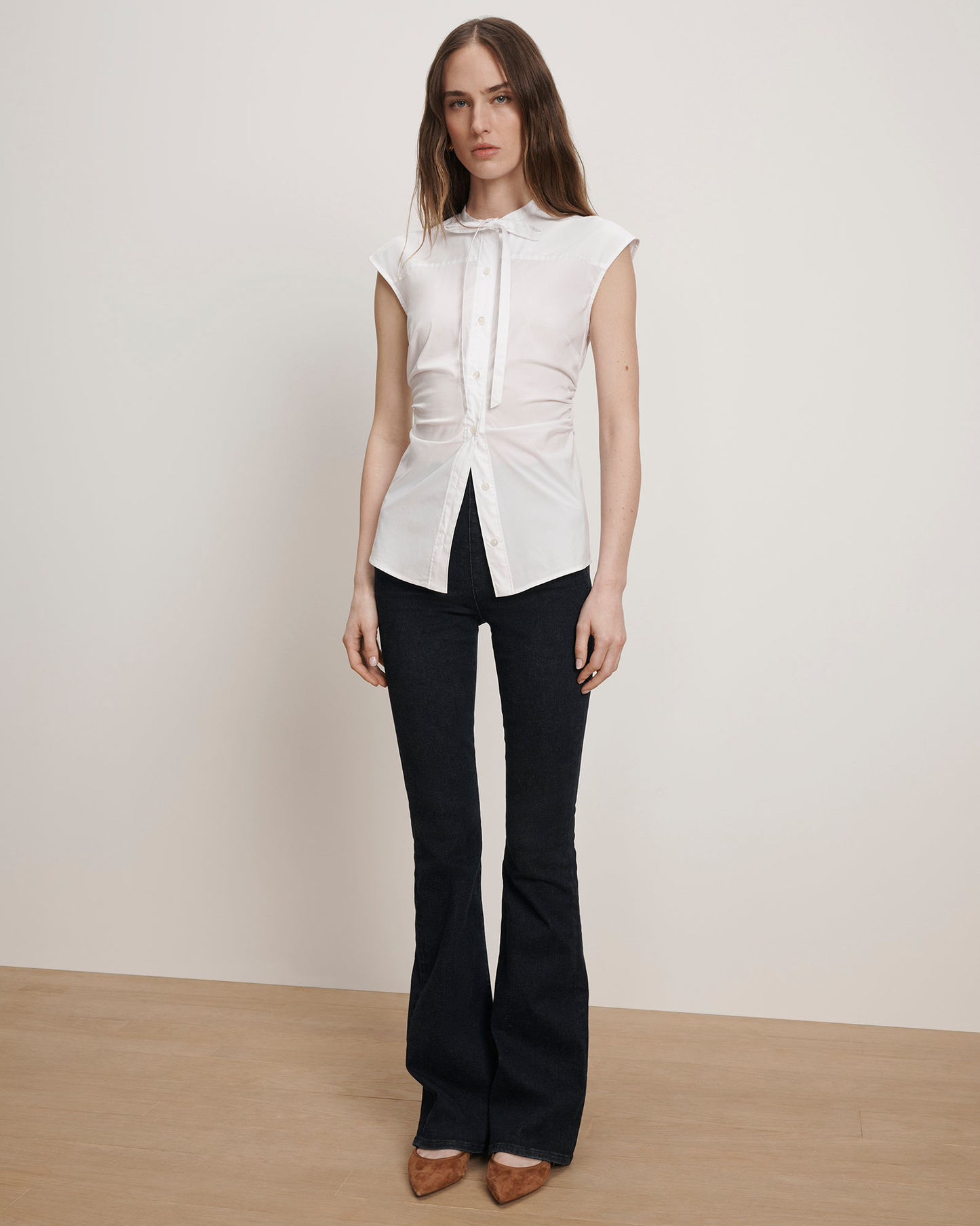 Joon Tie-Neck Button-Down Blouse