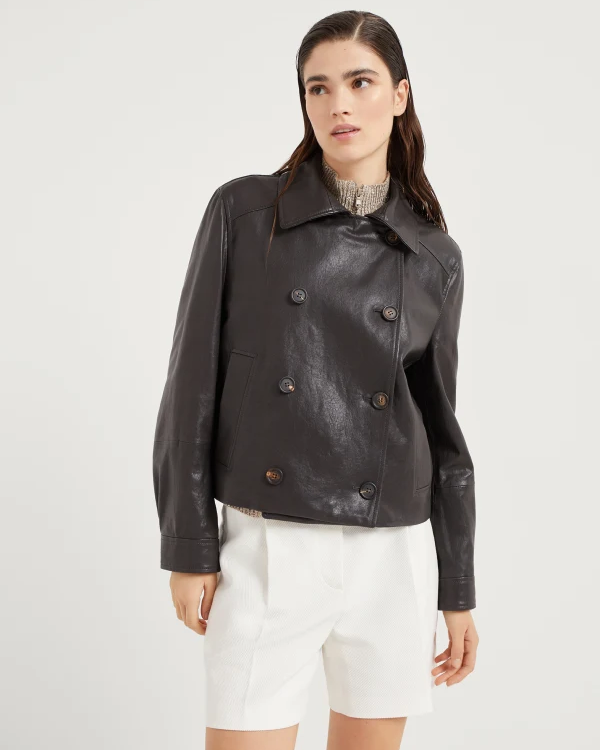 Polished Leather Cropped Peacoat