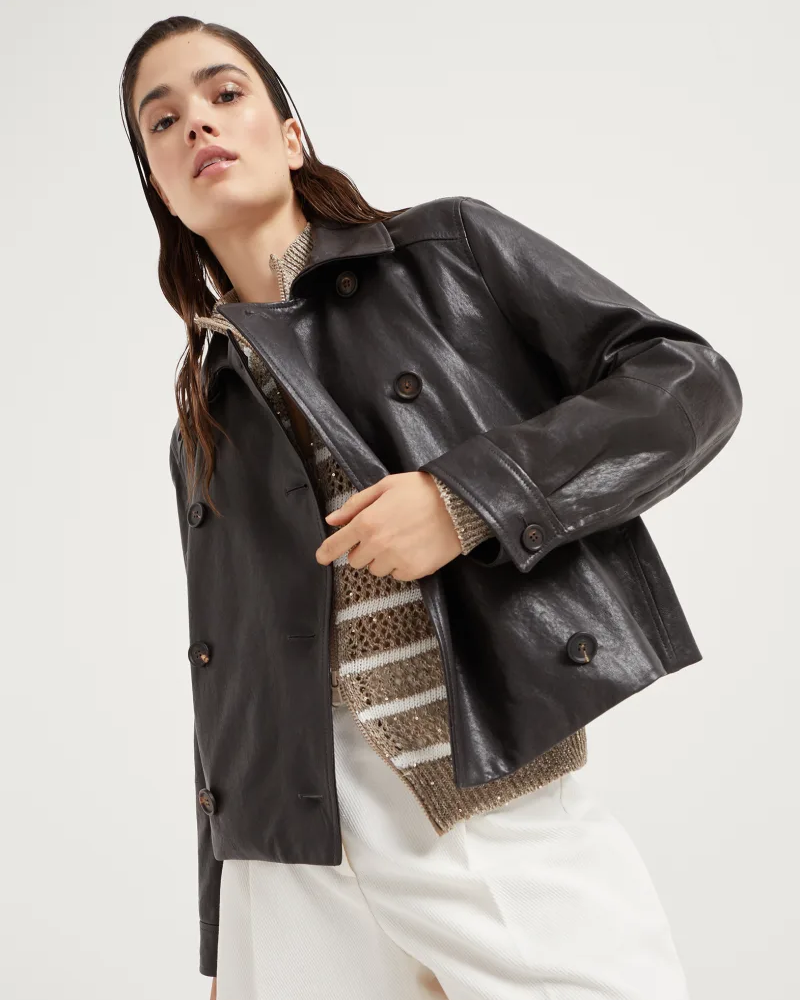 Polished Leather Cropped Peacoat