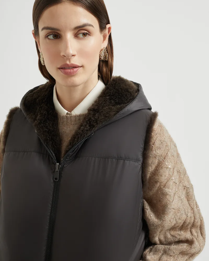 Cashmere Shearling Hooded Vest