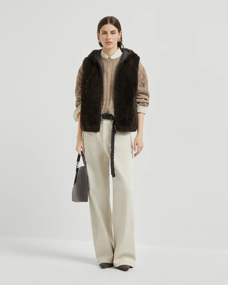 Cashmere Shearling Hooded Vest