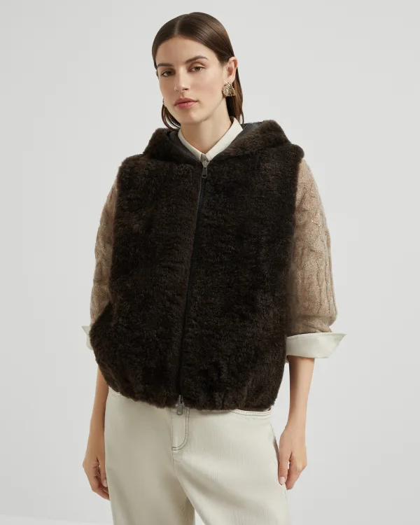 Cashmere Shearling Hooded Vest