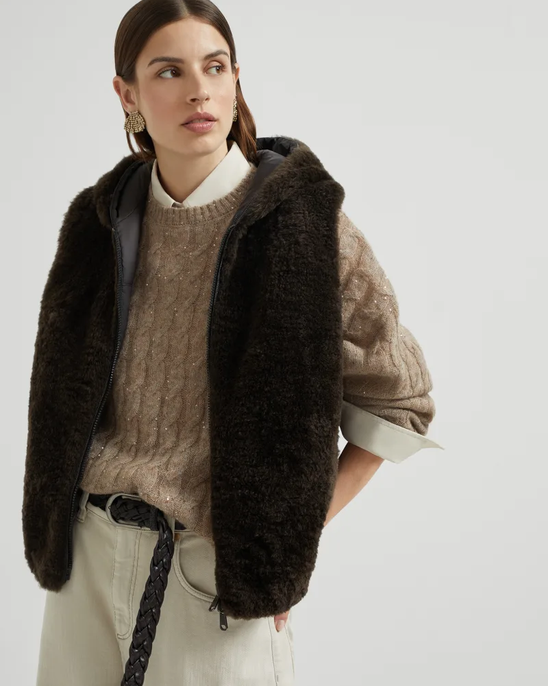Cashmere Shearling Hooded Vest