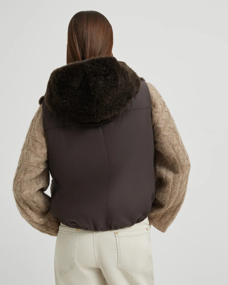 Cashmere Shearling Hooded Vest