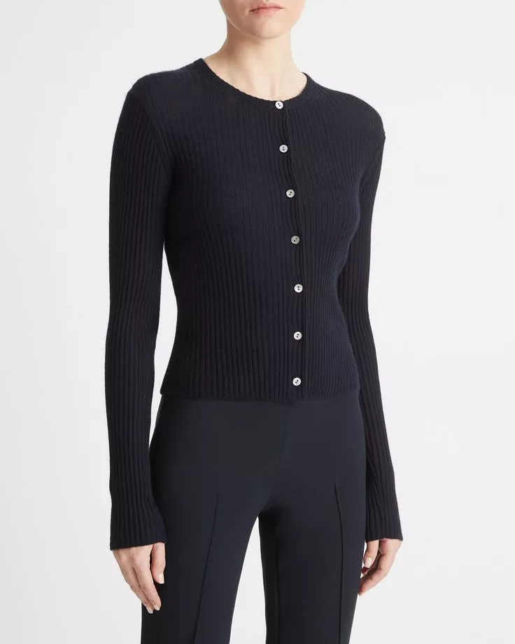 Cashmere-Silk Ribbed Cardigan
