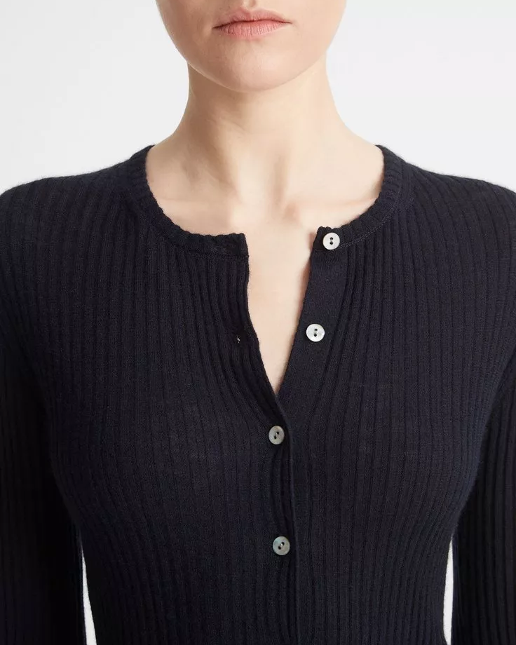 Cashmere-Silk Ribbed Cardigan