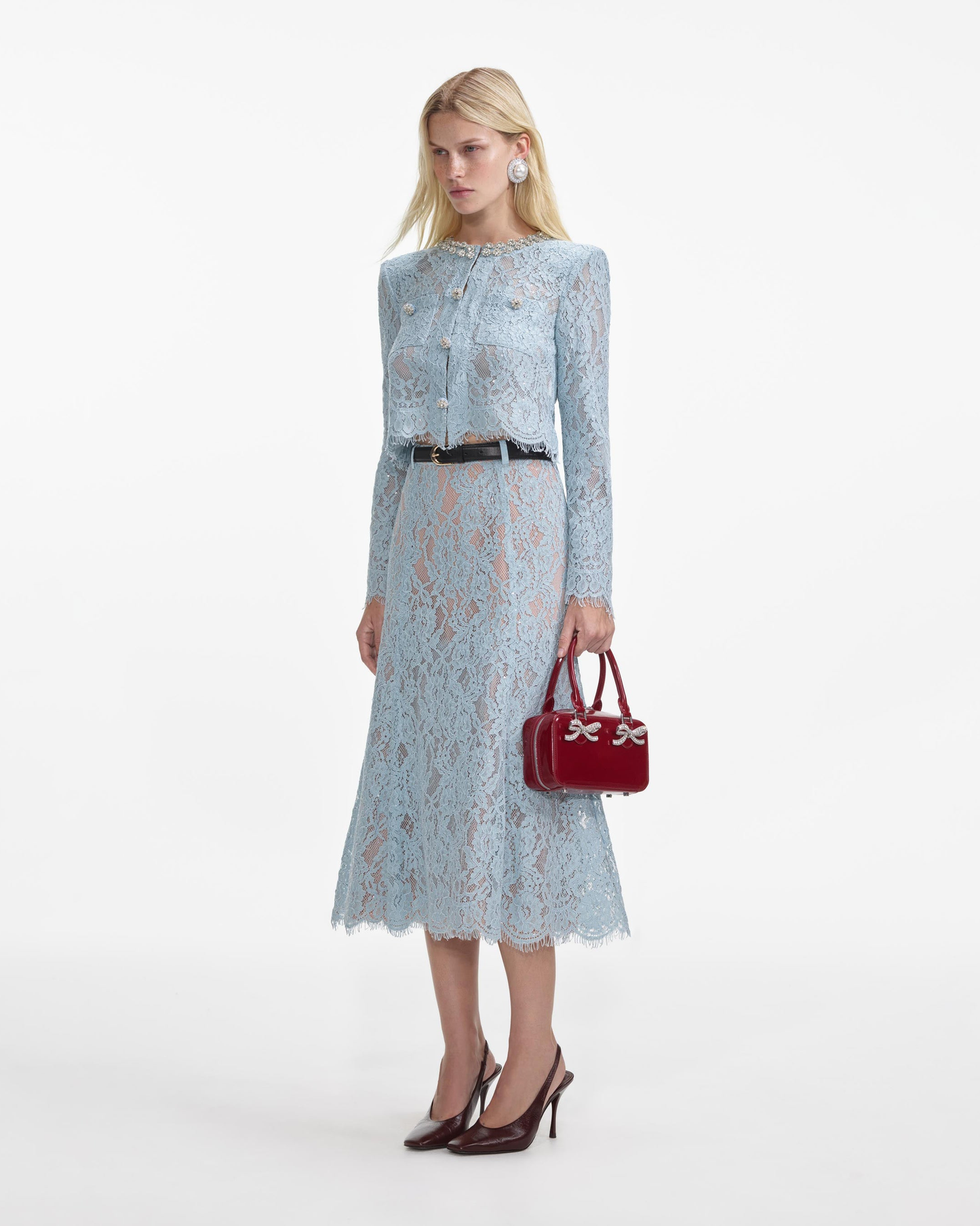 Lace Flared Midi Skirt