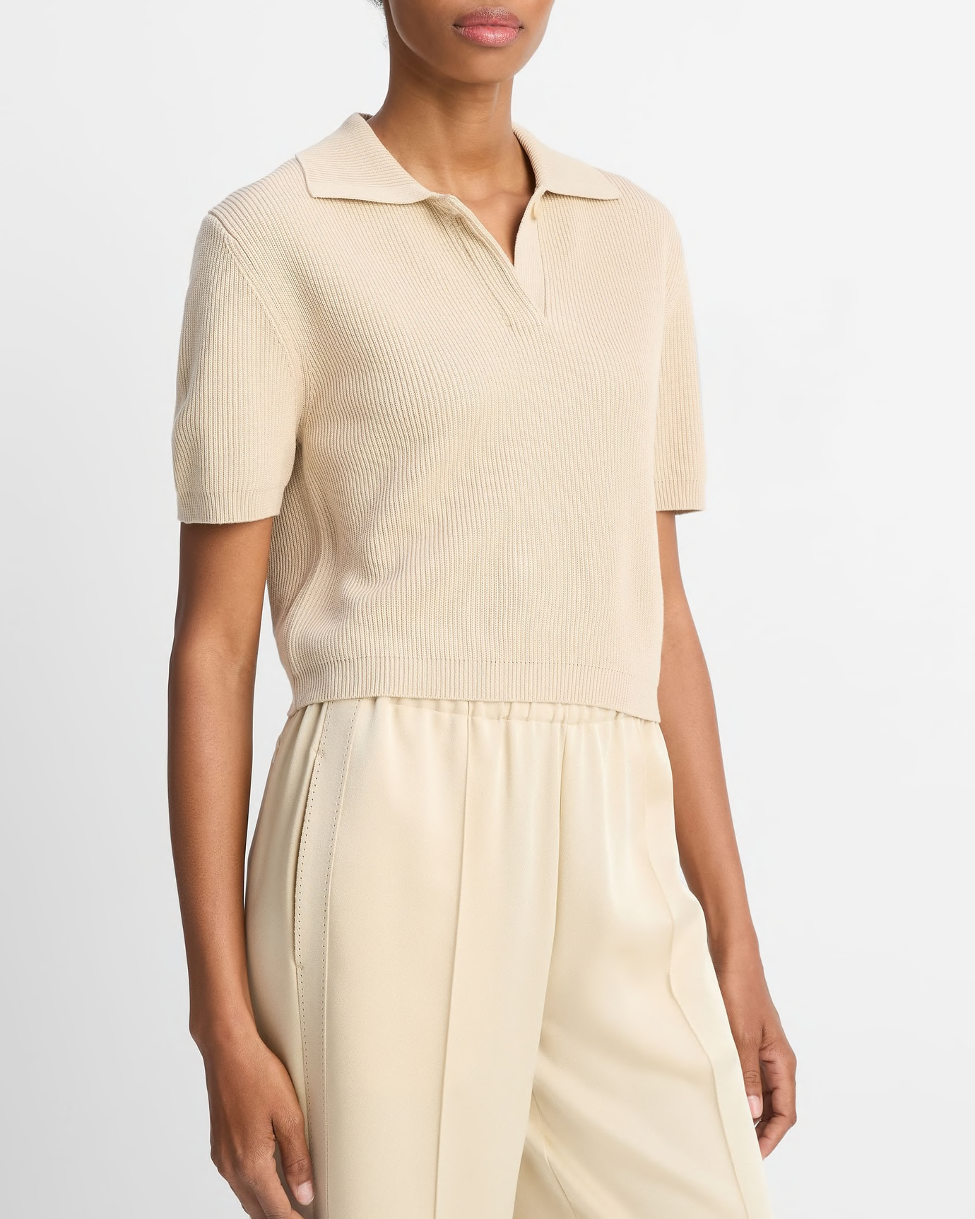 Ribbed Silk-Cotton Polo Sweater