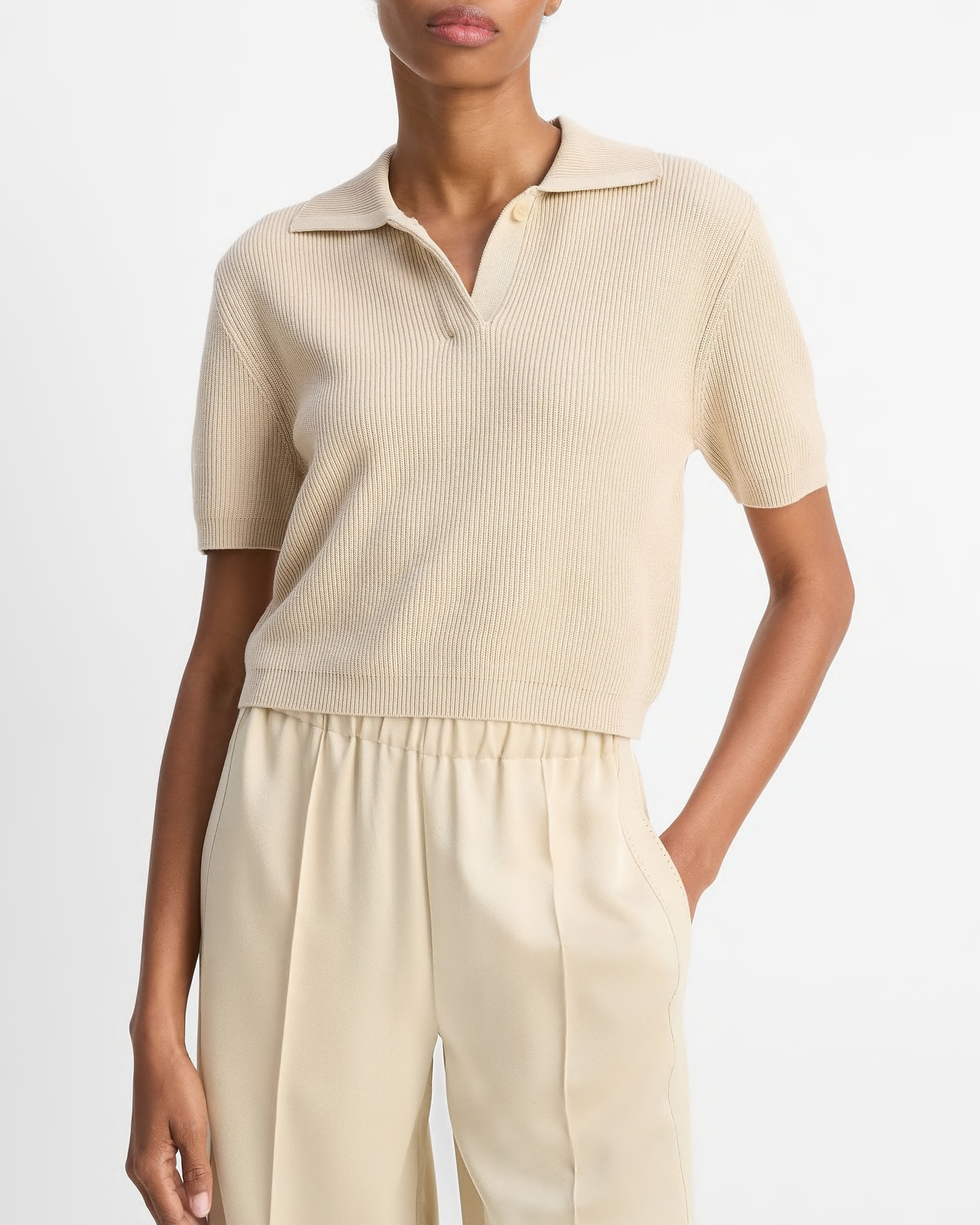 Ribbed Silk-Cotton Polo Sweater
