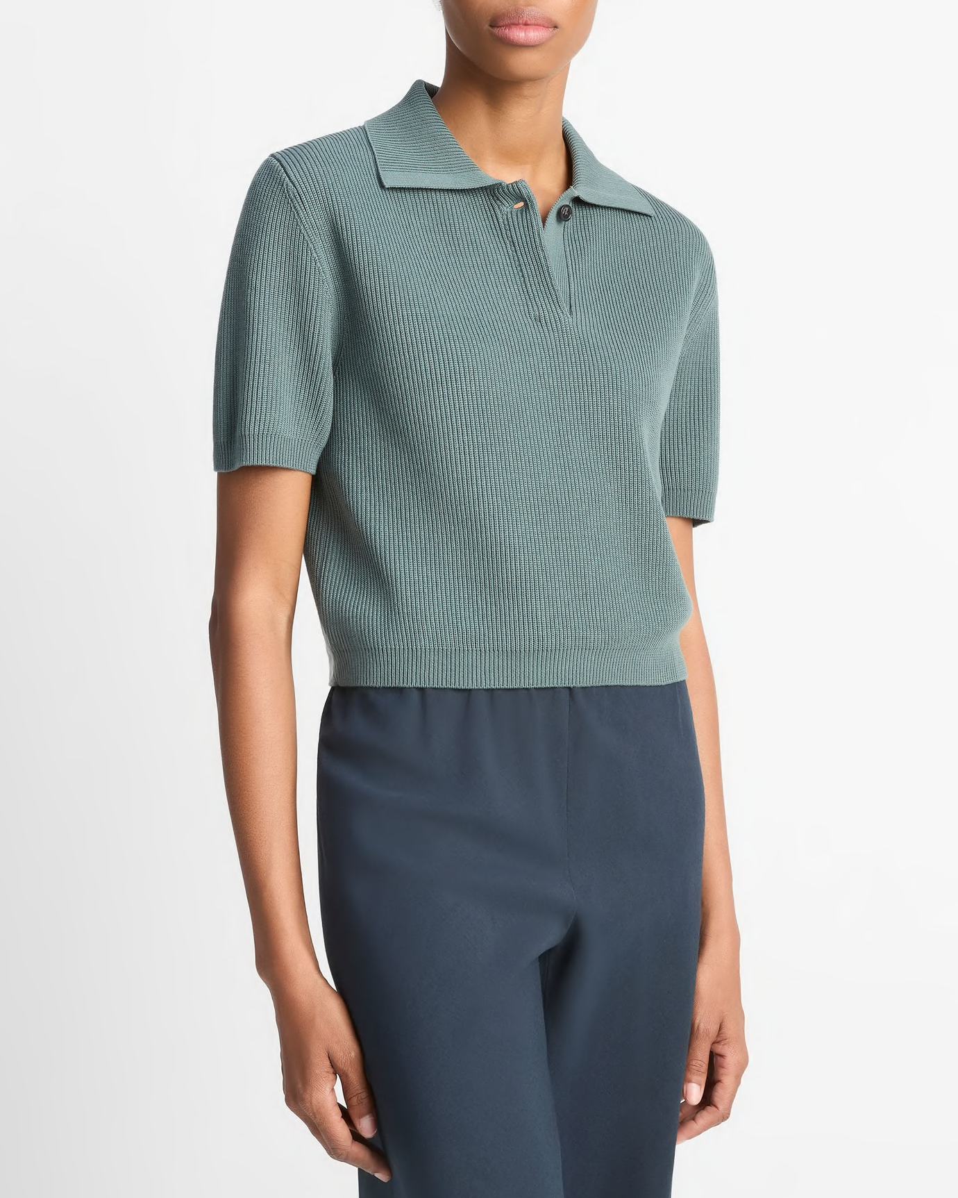 Ribbed Silk-Cotton Polo Sweater
