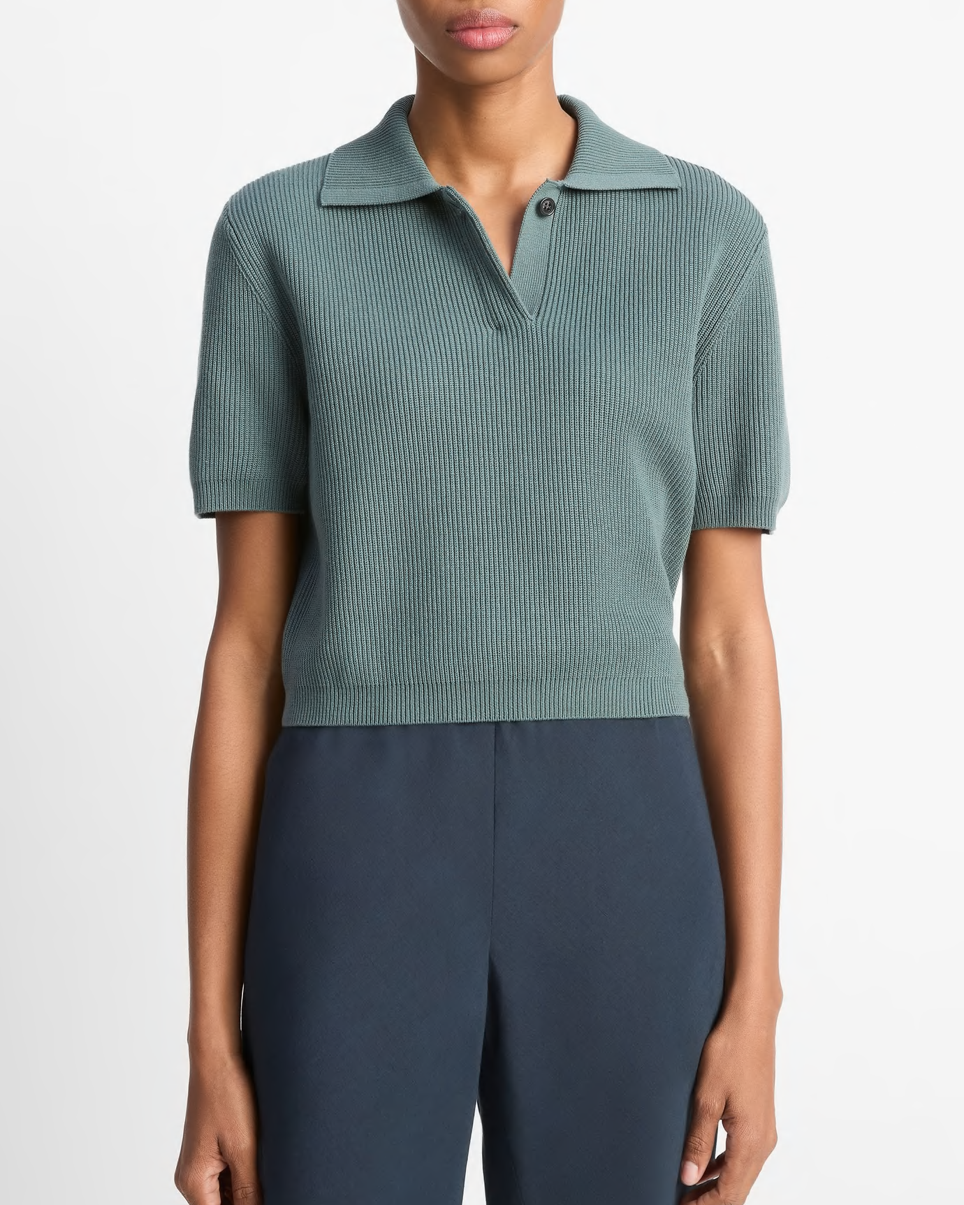 Ribbed Silk-Cotton Polo Sweater