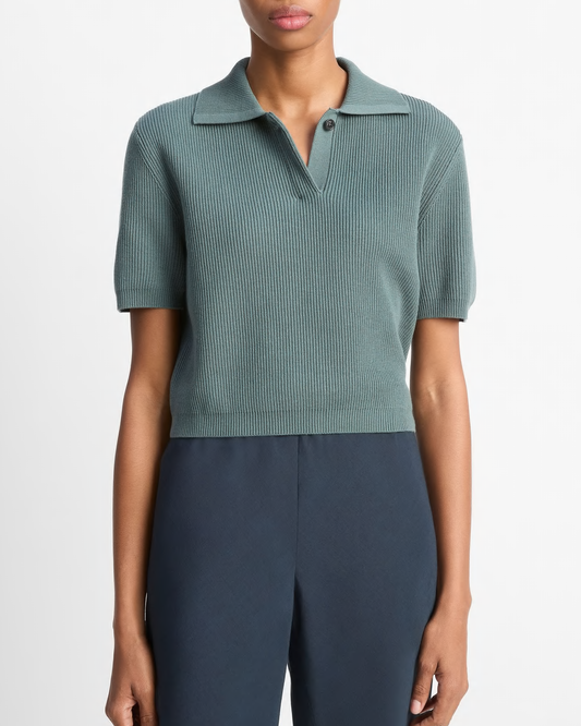 Ribbed Silk-Cotton Polo Sweater