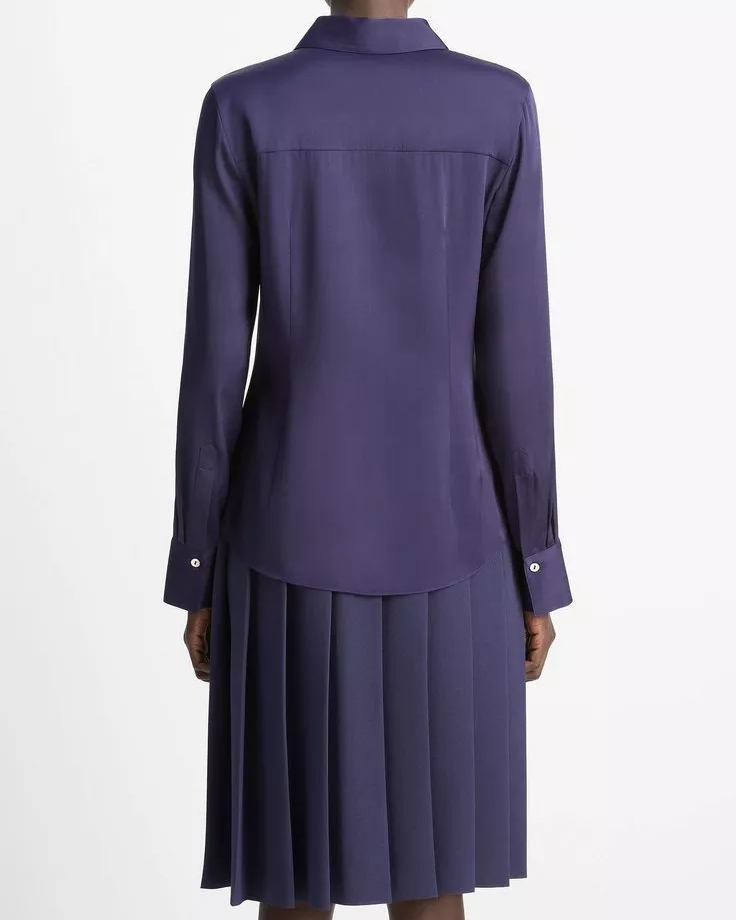Silk-Blend Slim Button-Front Blouse