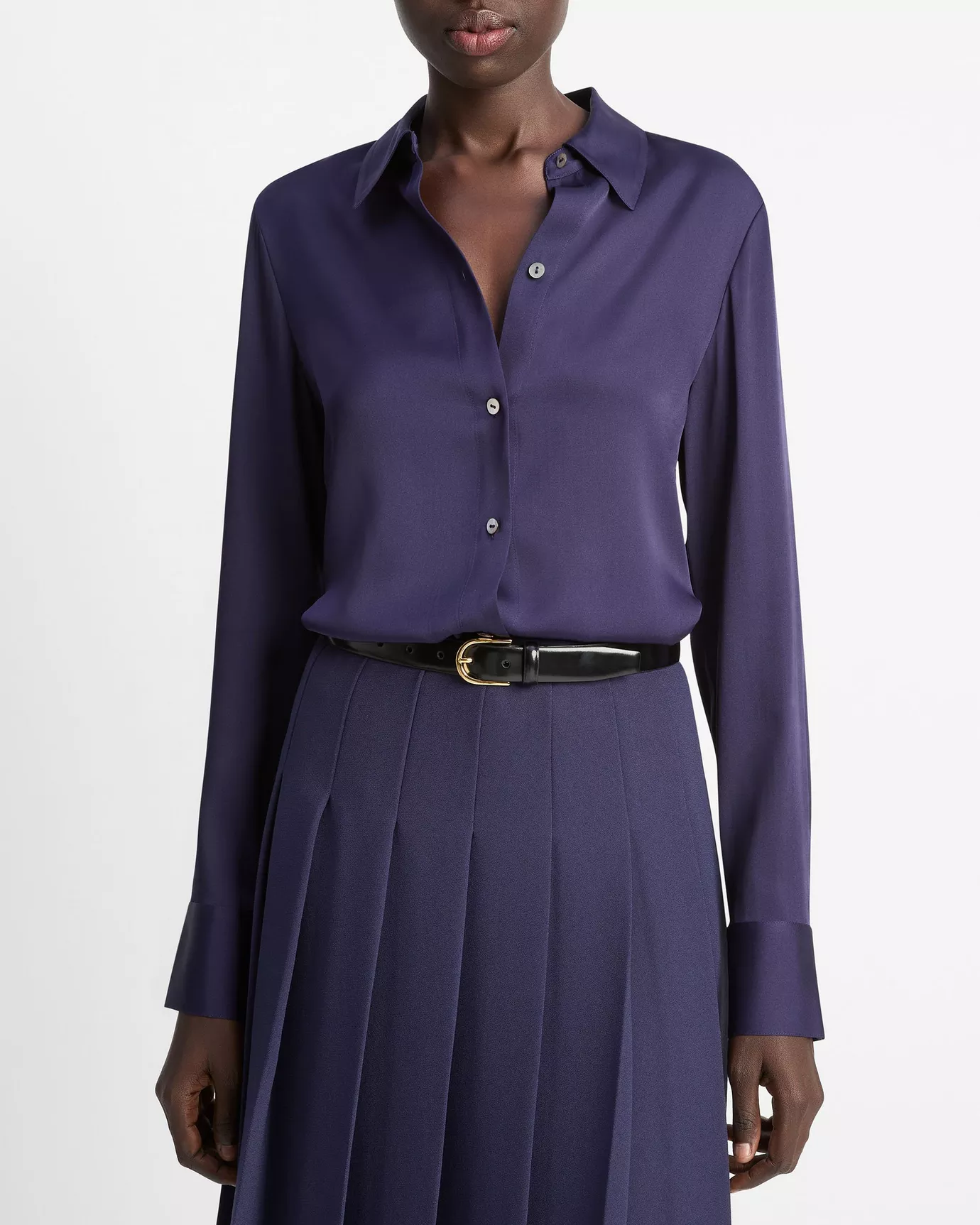 Silk-Blend Slim Button-Front Blouse
