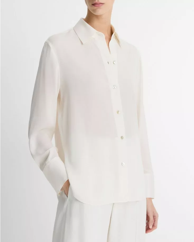Stretch-Silk Button-Front Blouse