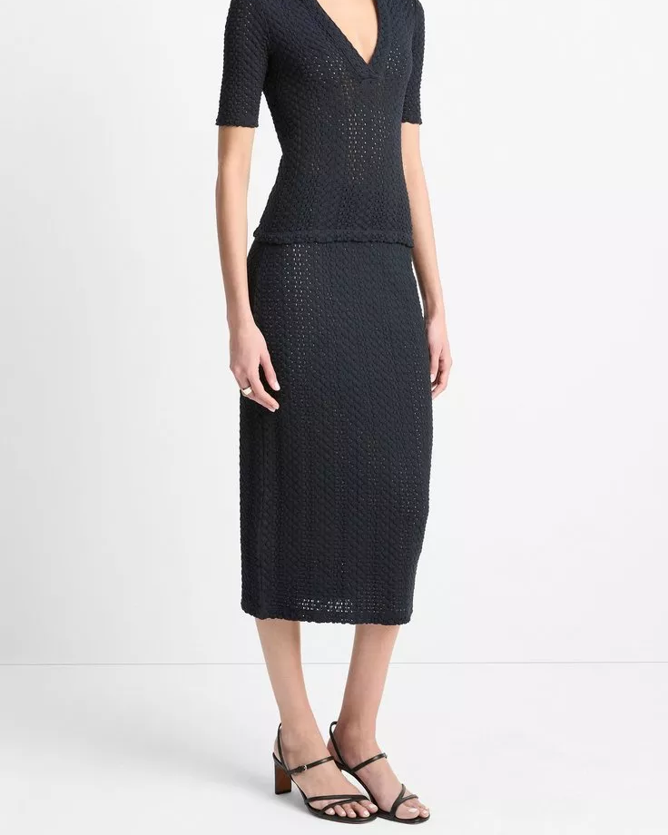 Textural Cotton Midi Skirt
