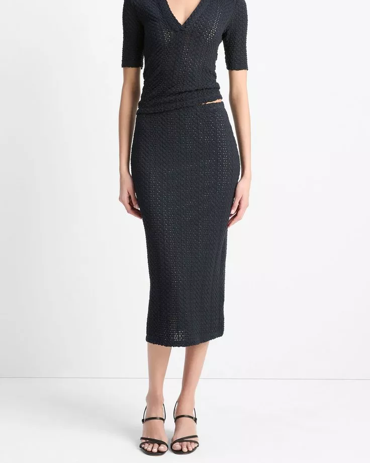 Textural Cotton Midi Skirt