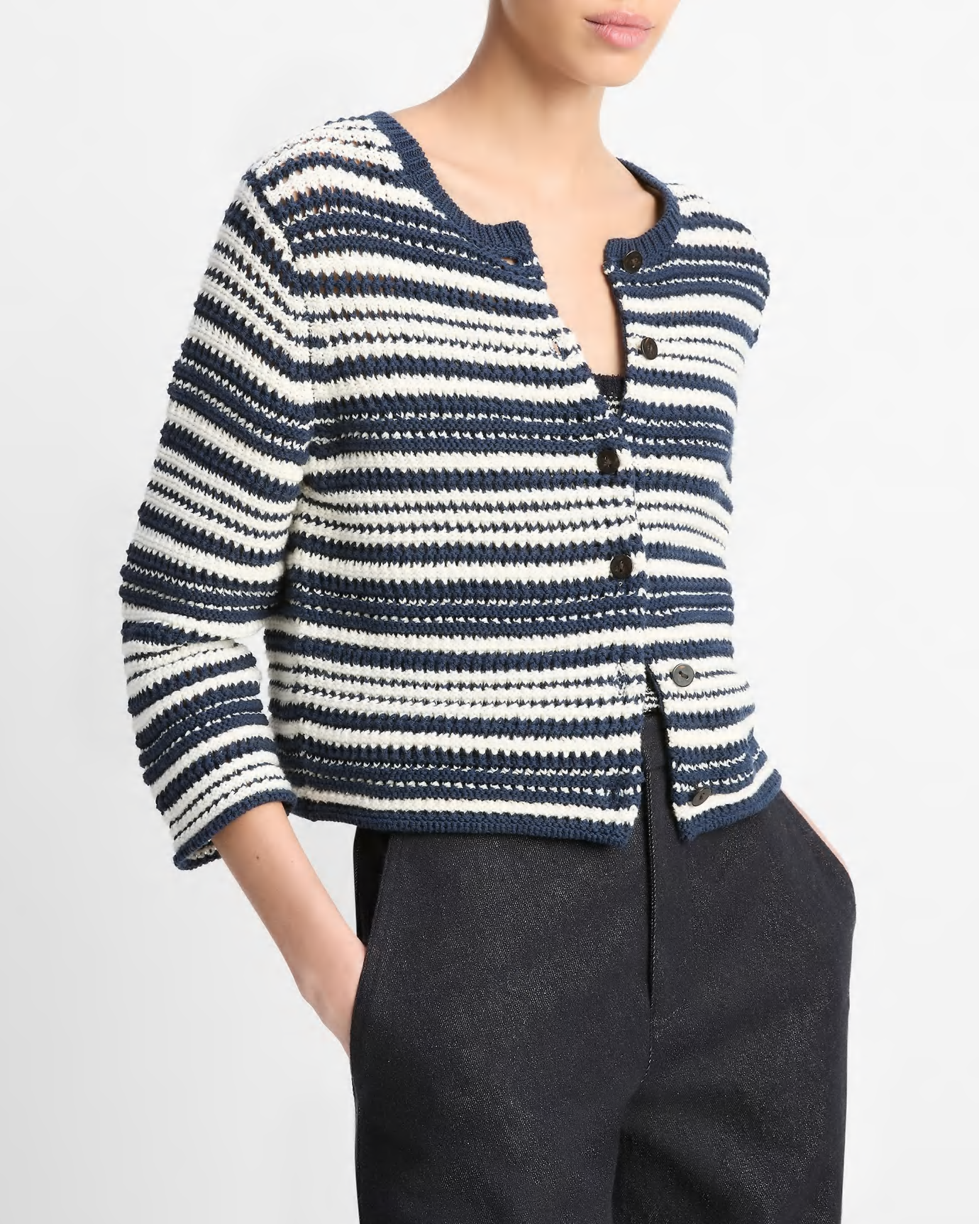 Textured Stripe Italian Cotton Cardigan