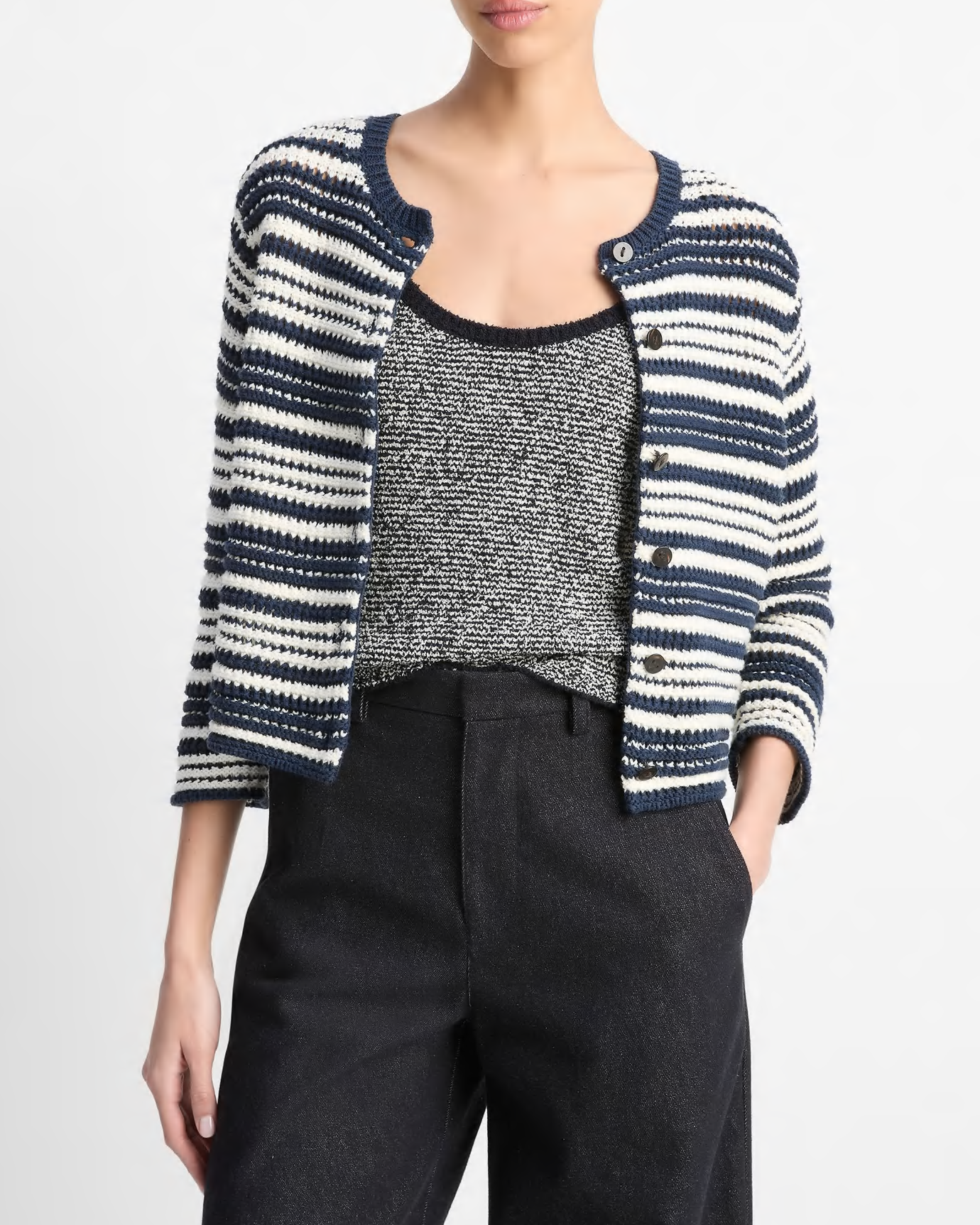 Textured Stripe Italian Cotton Cardigan