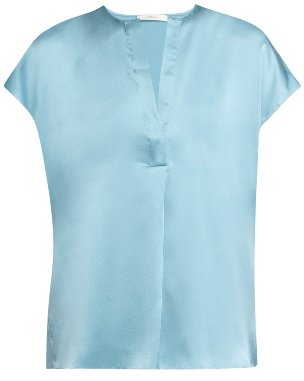 Silk-Cap-Sleeve Half-Placket Blouse