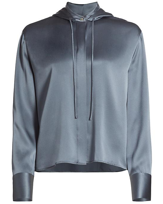 Silk Hooded Button-Front Shirt