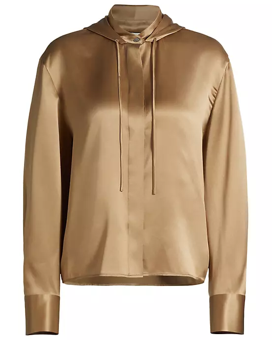 Silk Hooded Button-Front Shirt