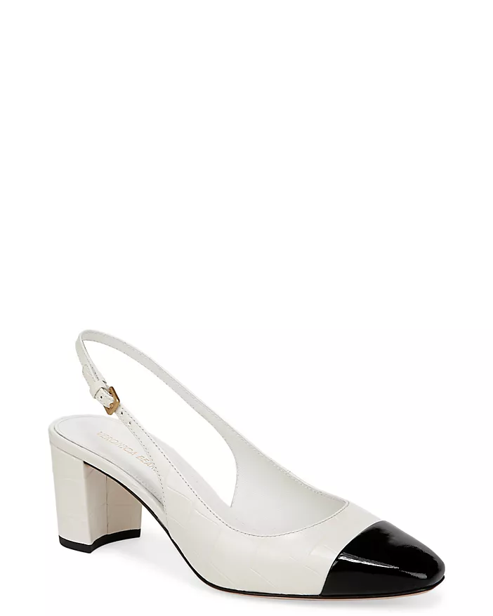 Cecile Leather Cap-Toe Slingback Pump