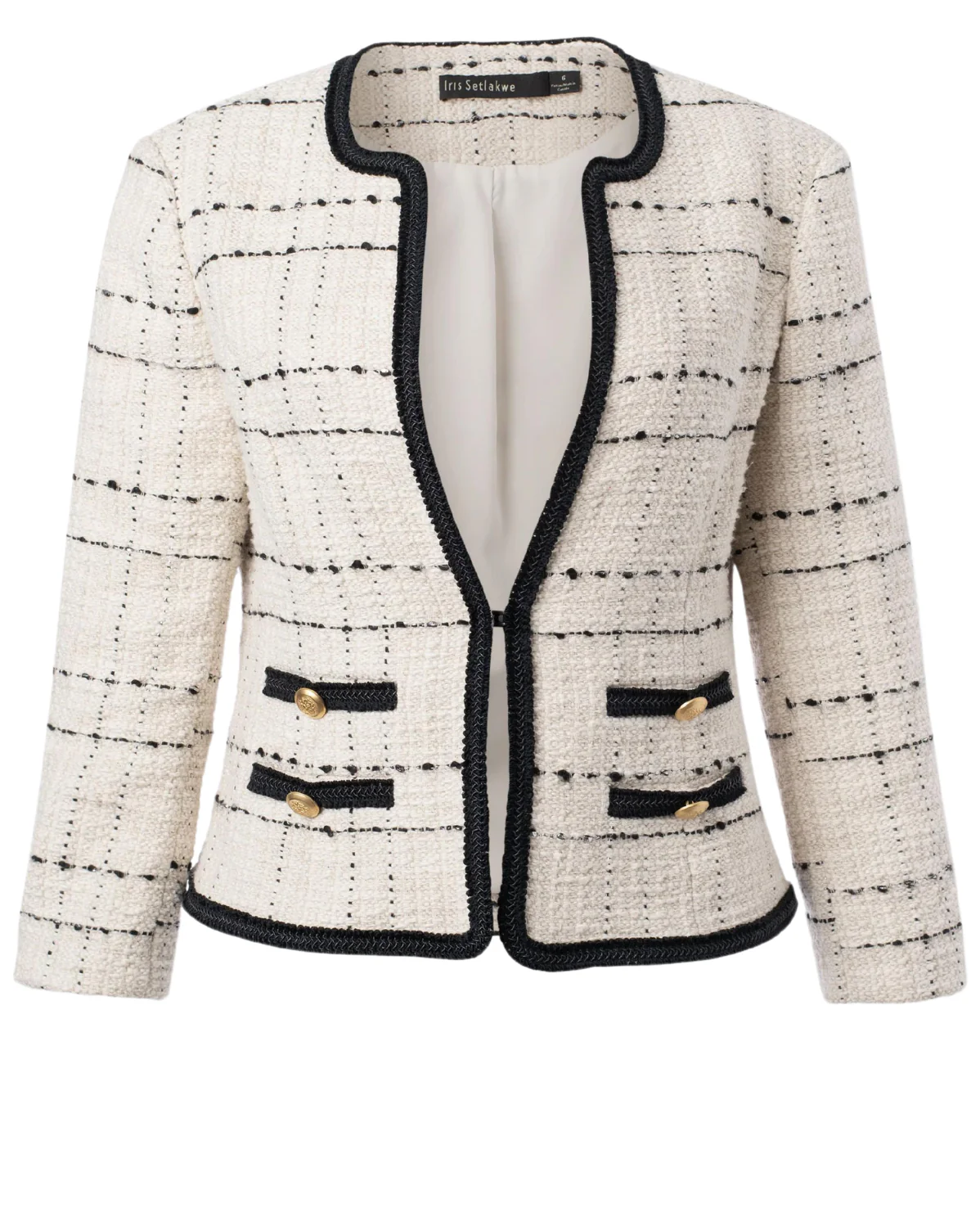 Collarless Open Front Jacket