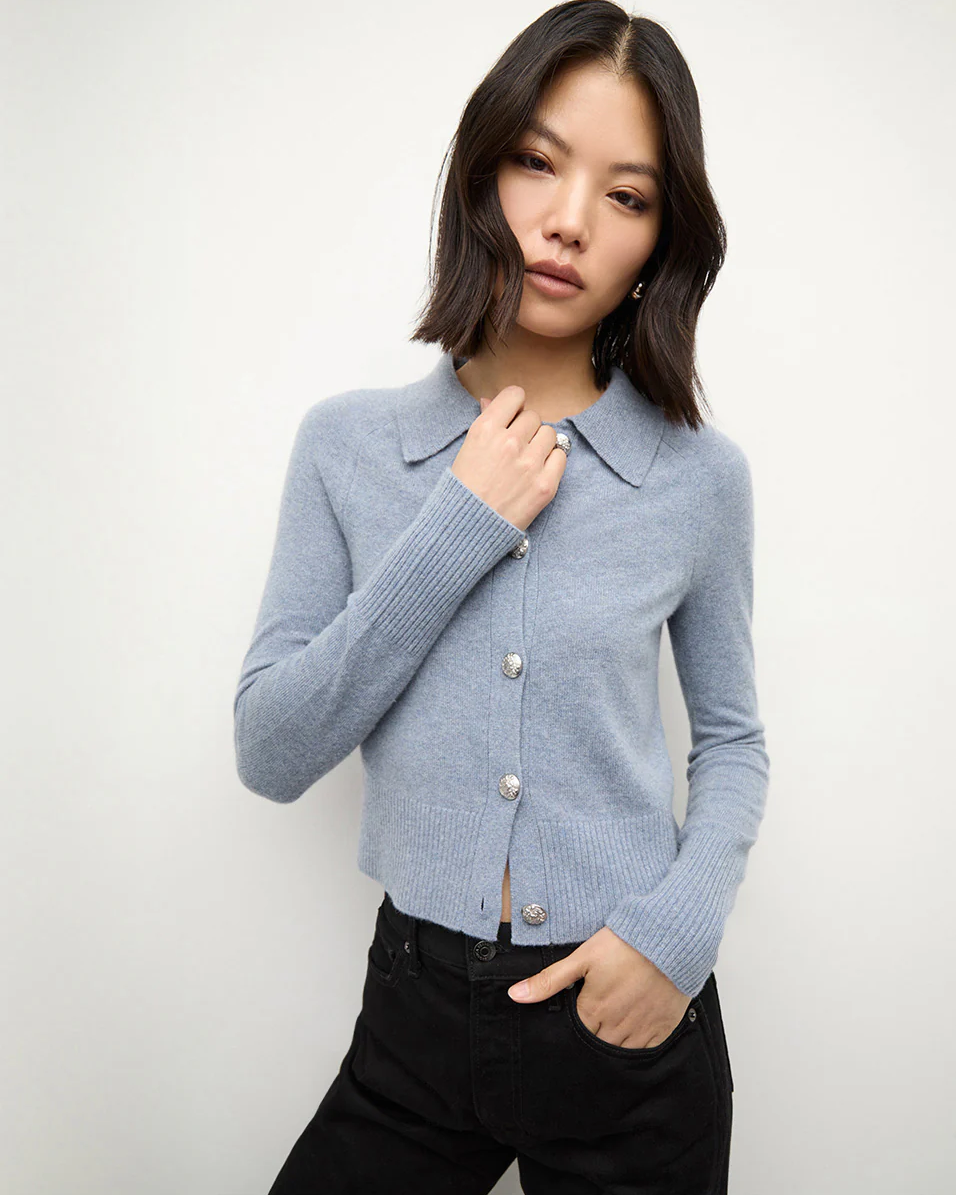 VERONICA BEARD Cheshire Cashmere Cardigan - Smoke Blue – B VERONICA BEARD Cheshire Cashmere Cardigan - Smoke Blue – B