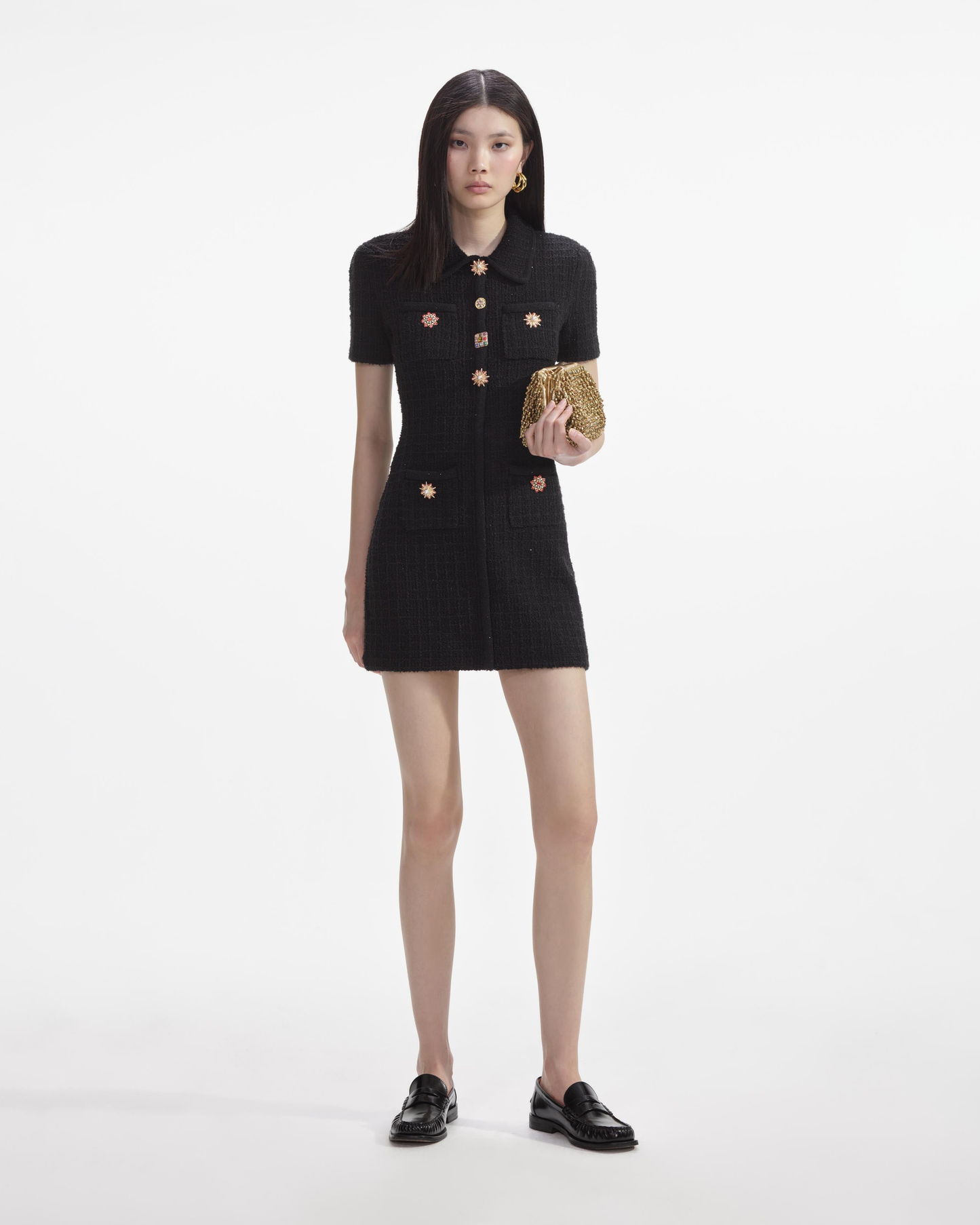 Black Jewel Button Knit Mini Dress