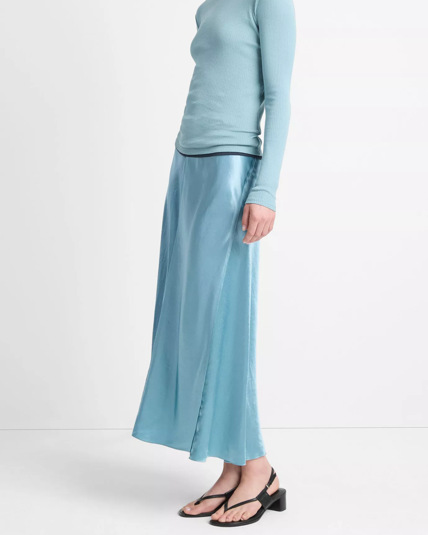 Satin Raw-Edge Paneled Slip Skirt