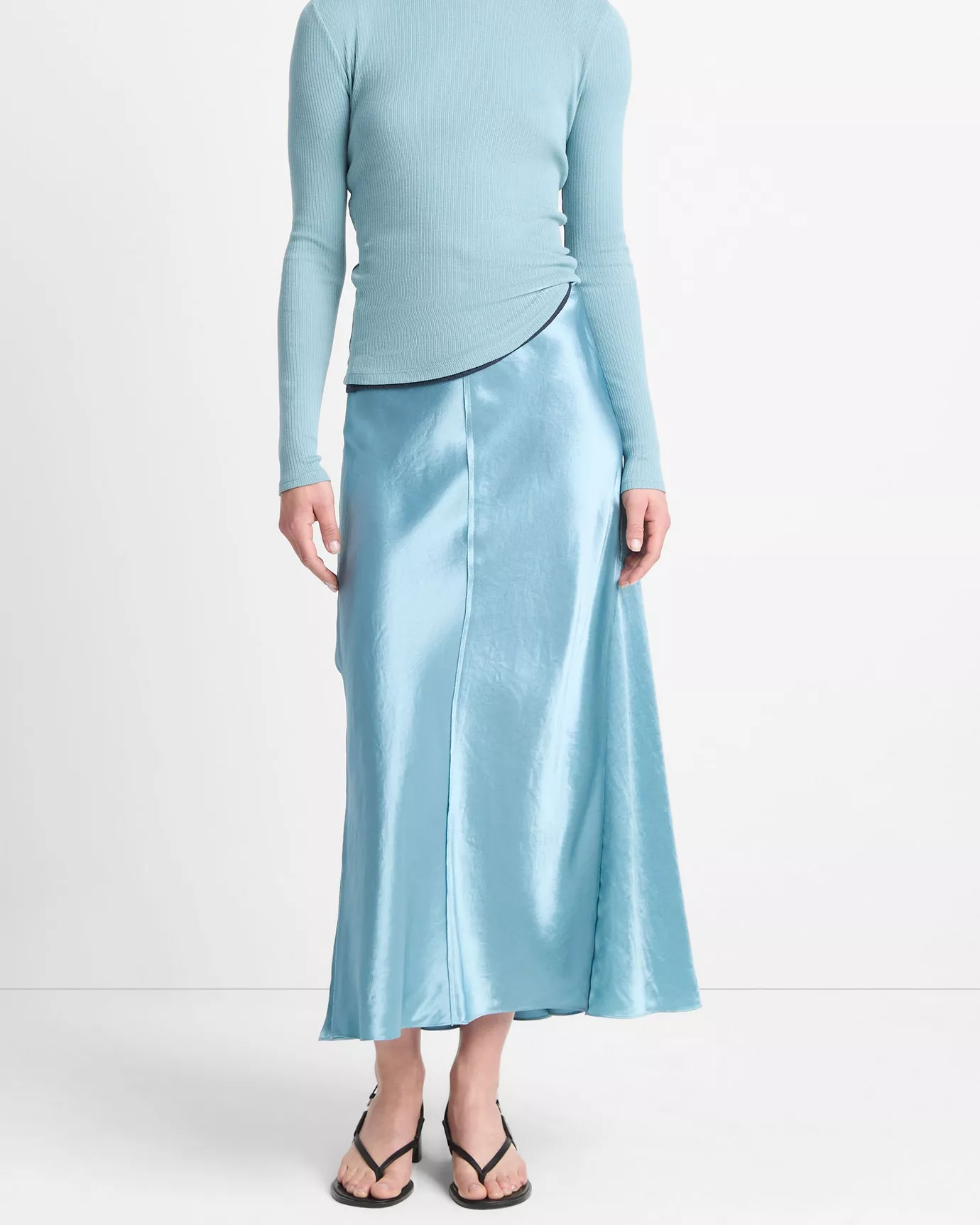 Satin Raw-Edge Paneled Slip Skirt