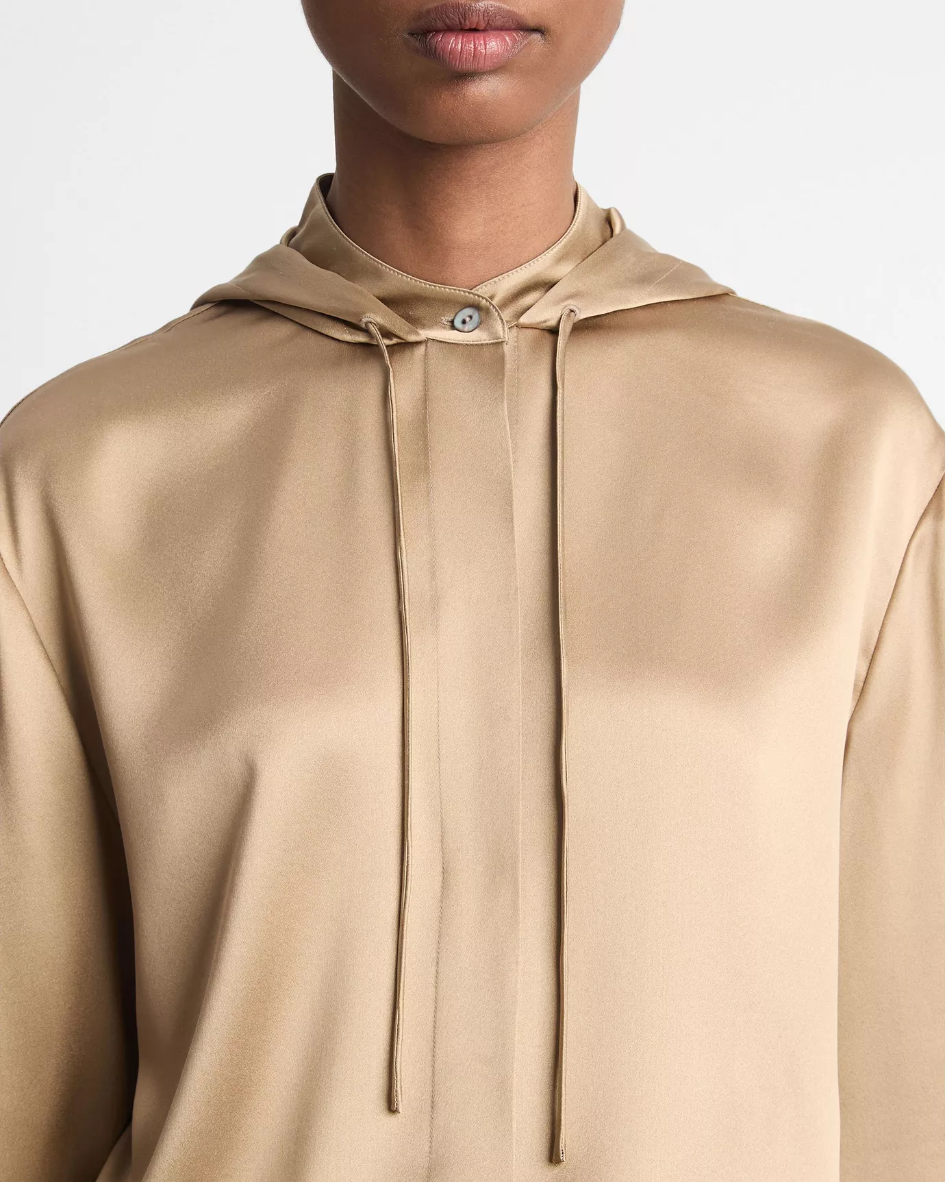 Silk Hooded Button-Front Shirt