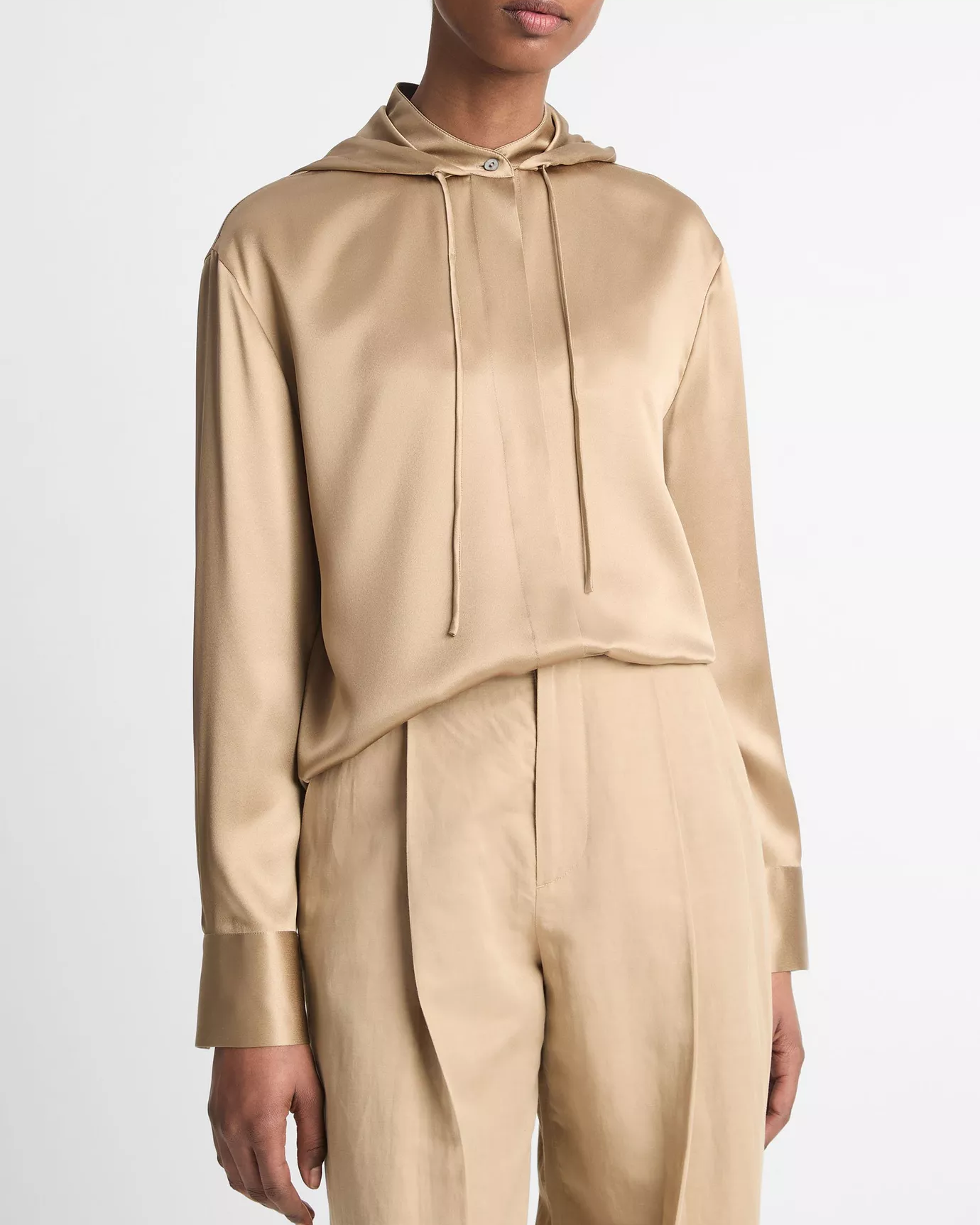 Silk Hooded Button-Front Shirt