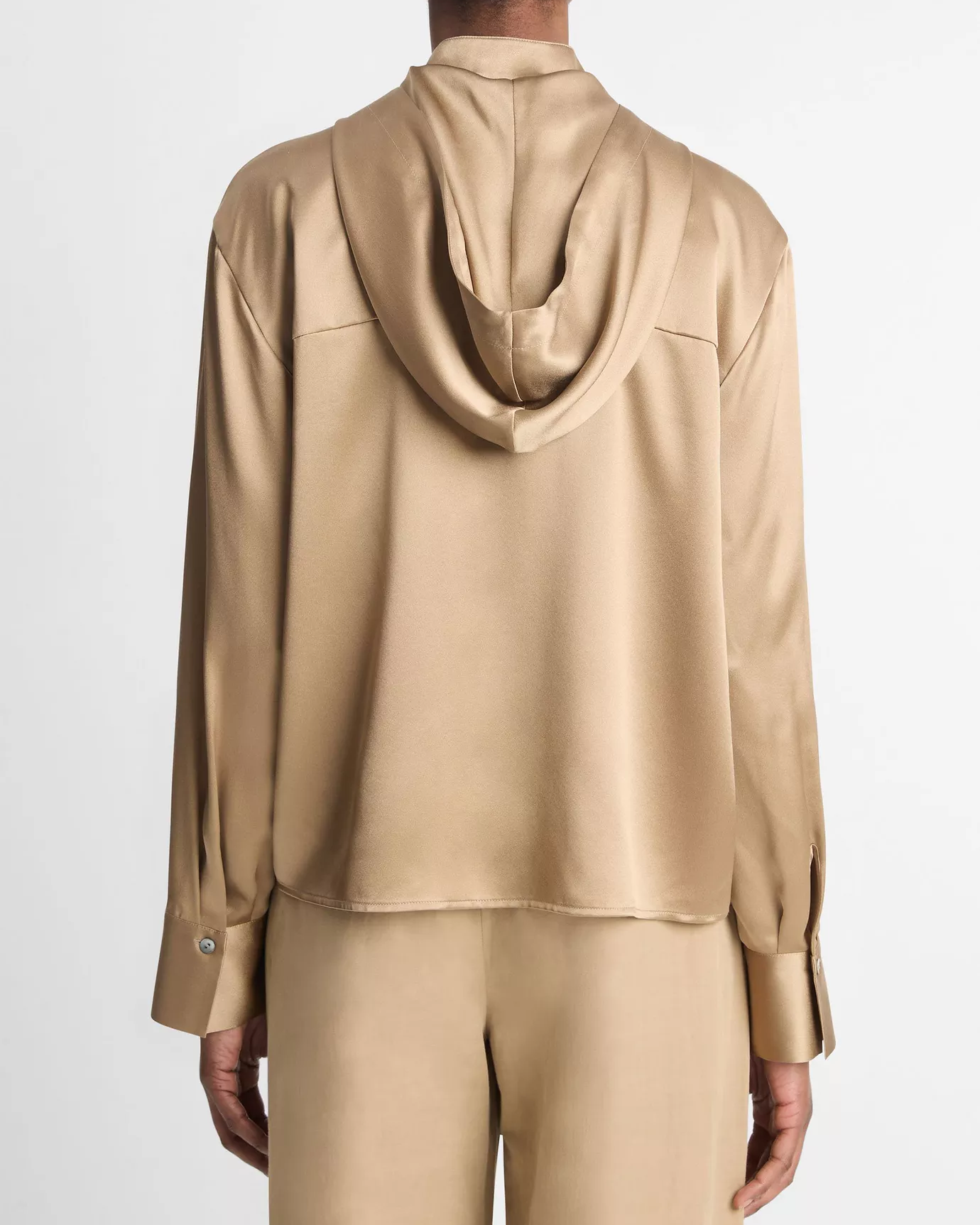 Silk Hooded Button-Front Shirt