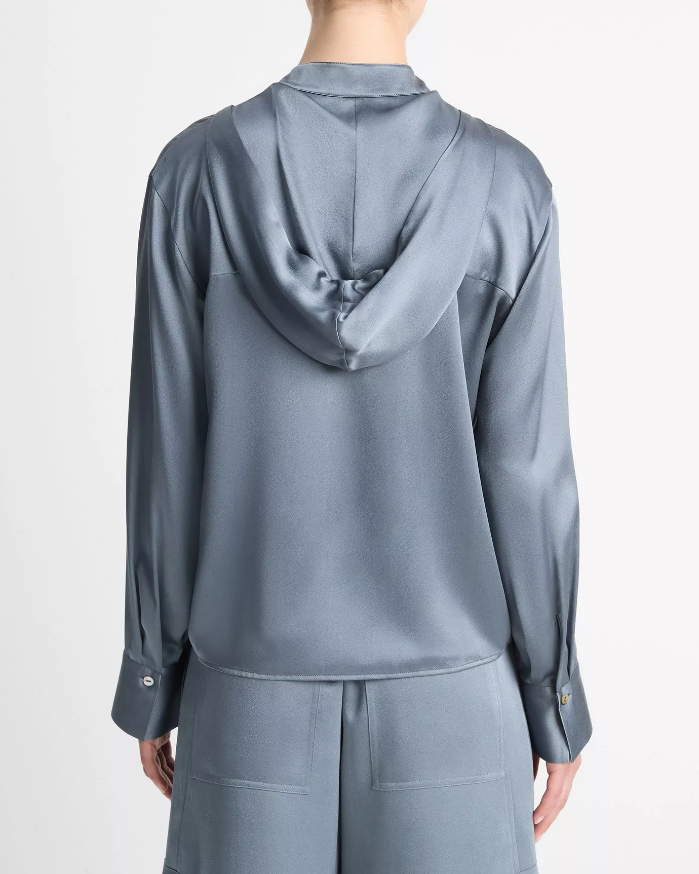 Silk Hooded Button-Front Shirt