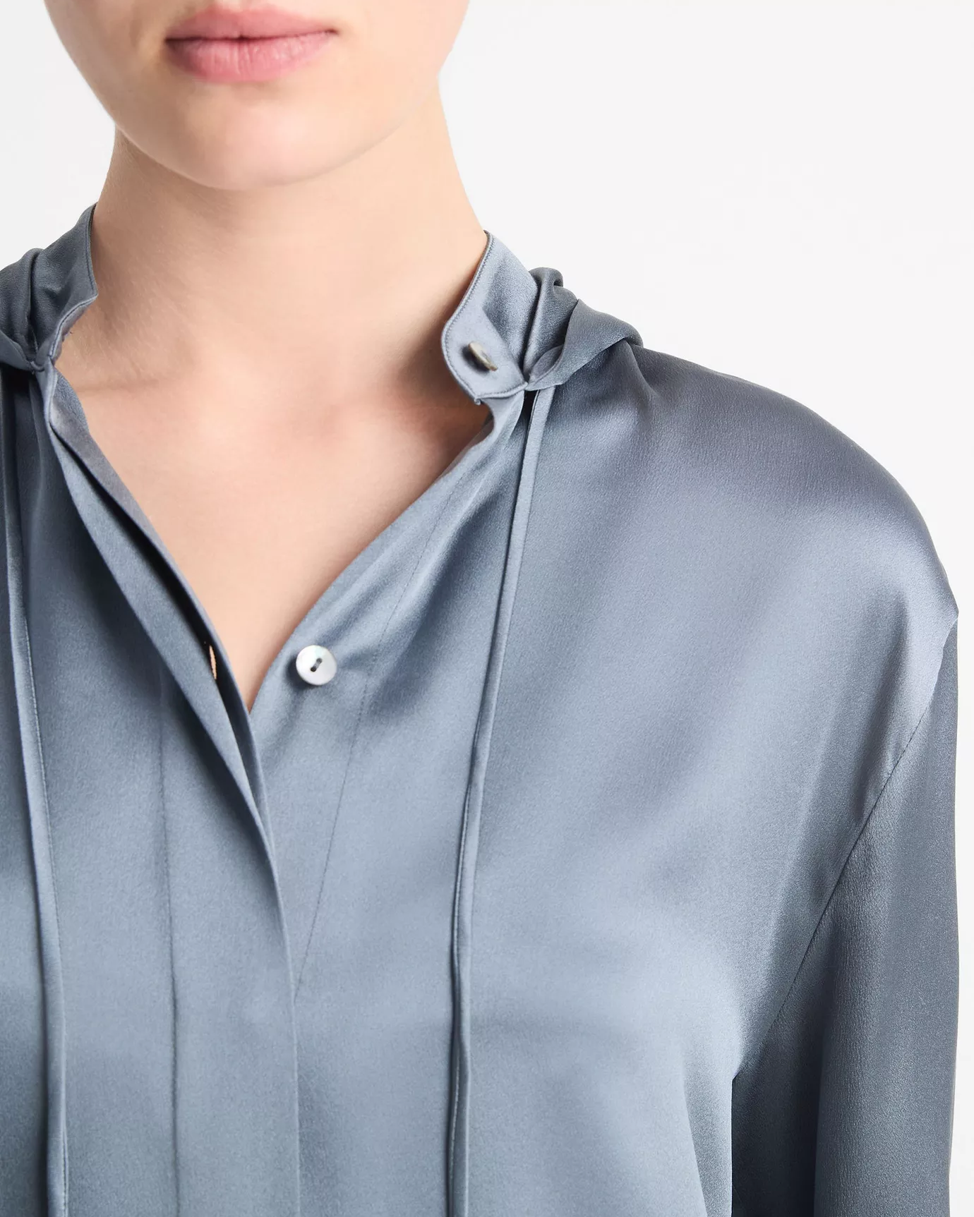 Silk Hooded Button-Front Shirt