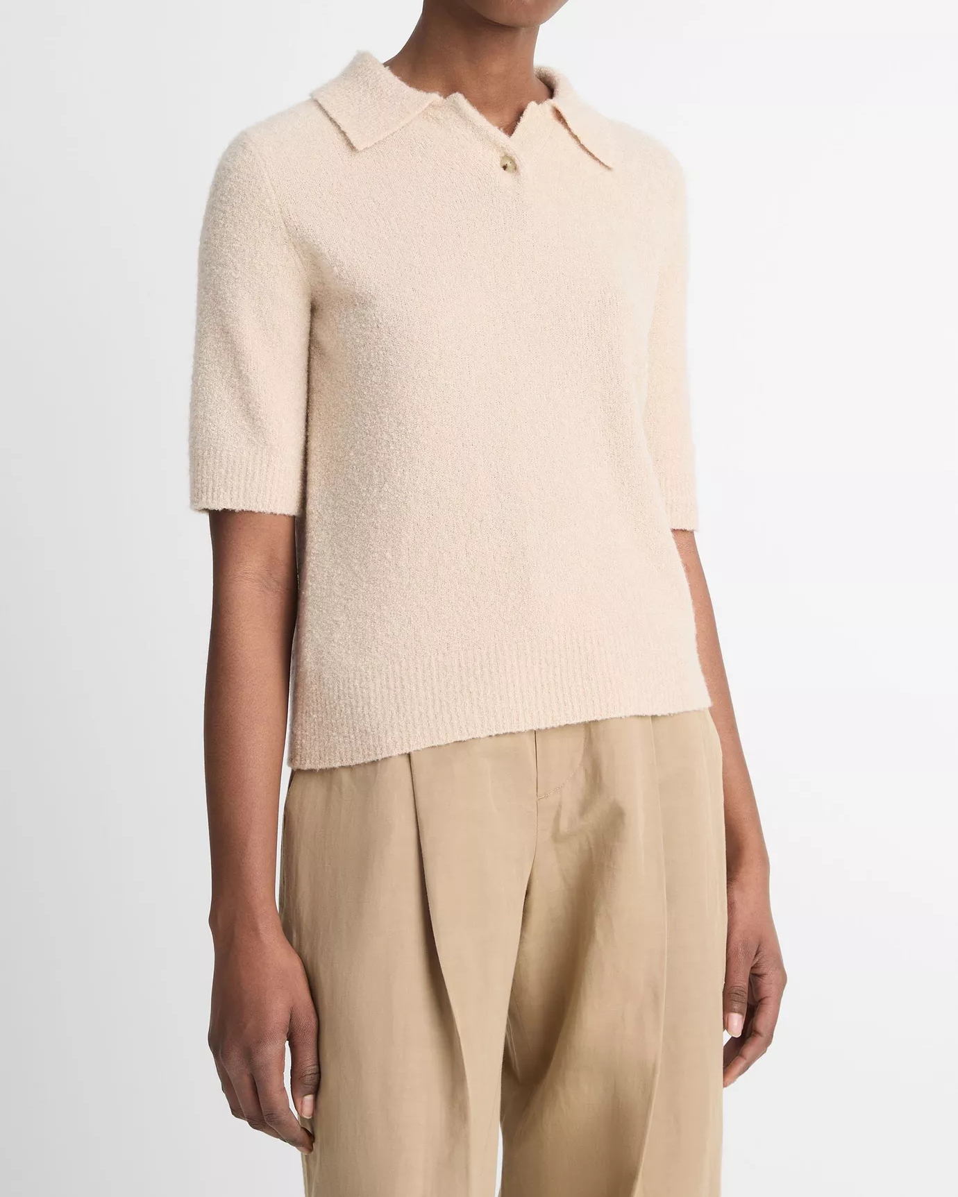 Bouclé Silk-Blend Polo Sweater