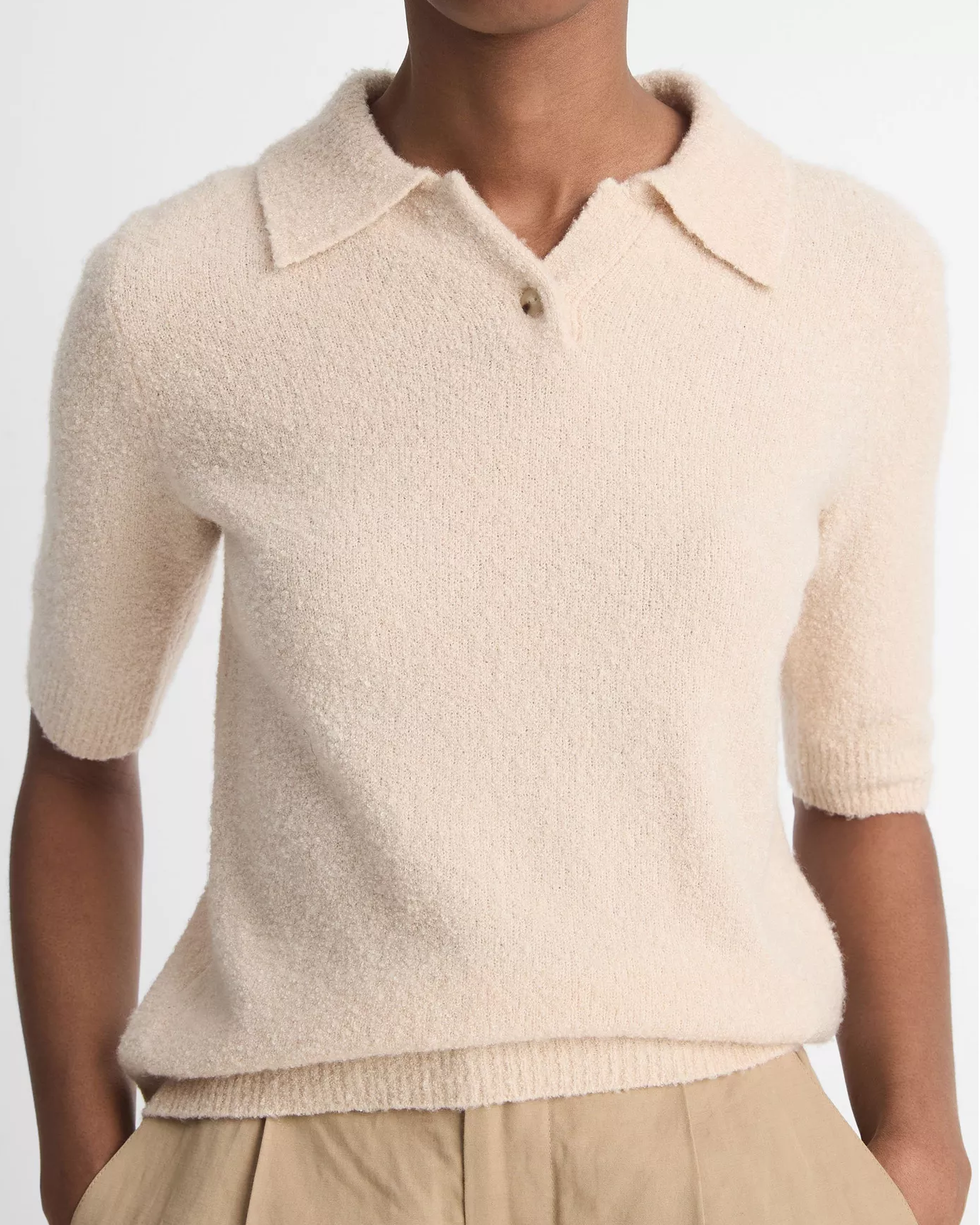 Bouclé Silk-Blend Polo Sweater