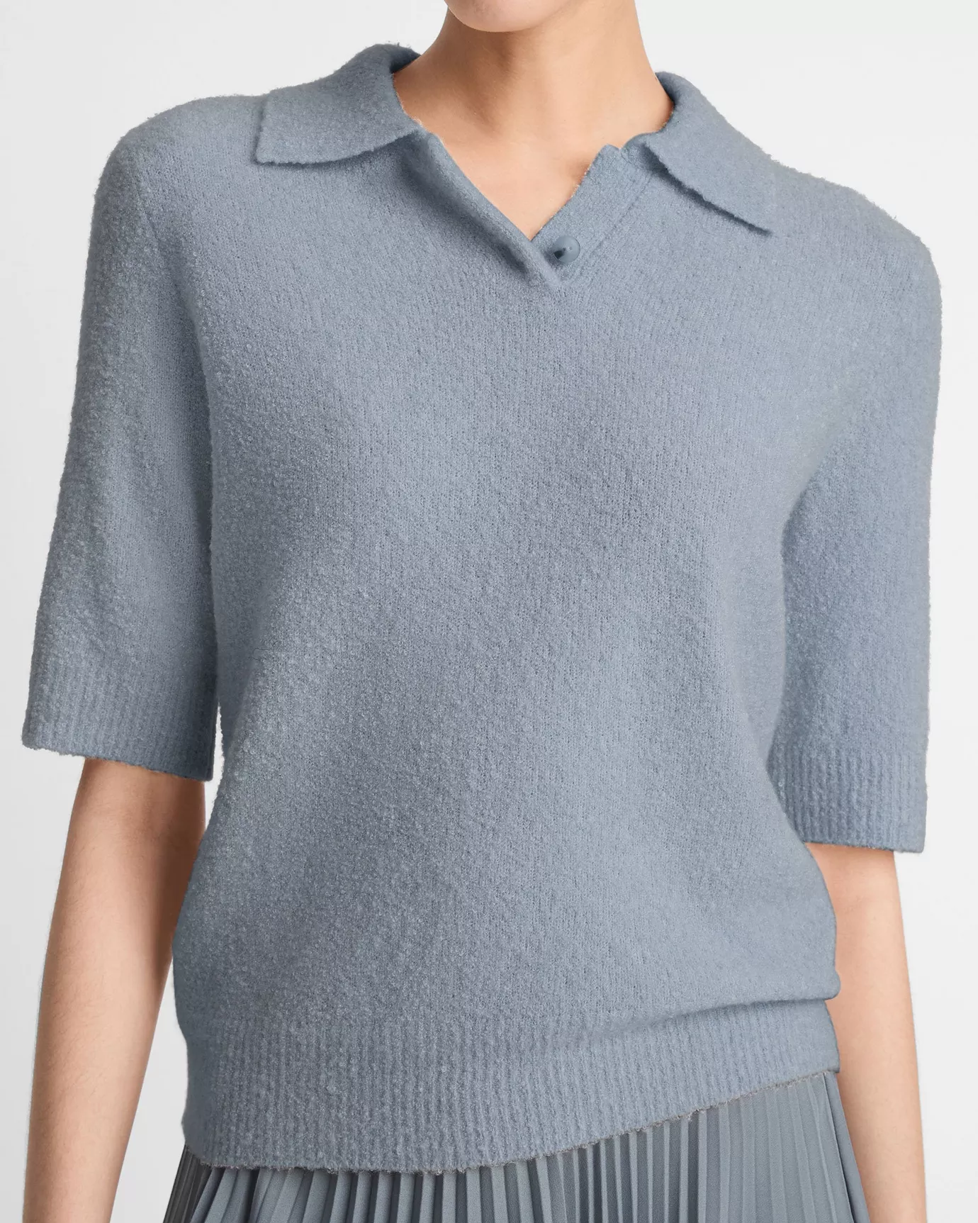 Bouclé Silk-Blend Polo Sweater