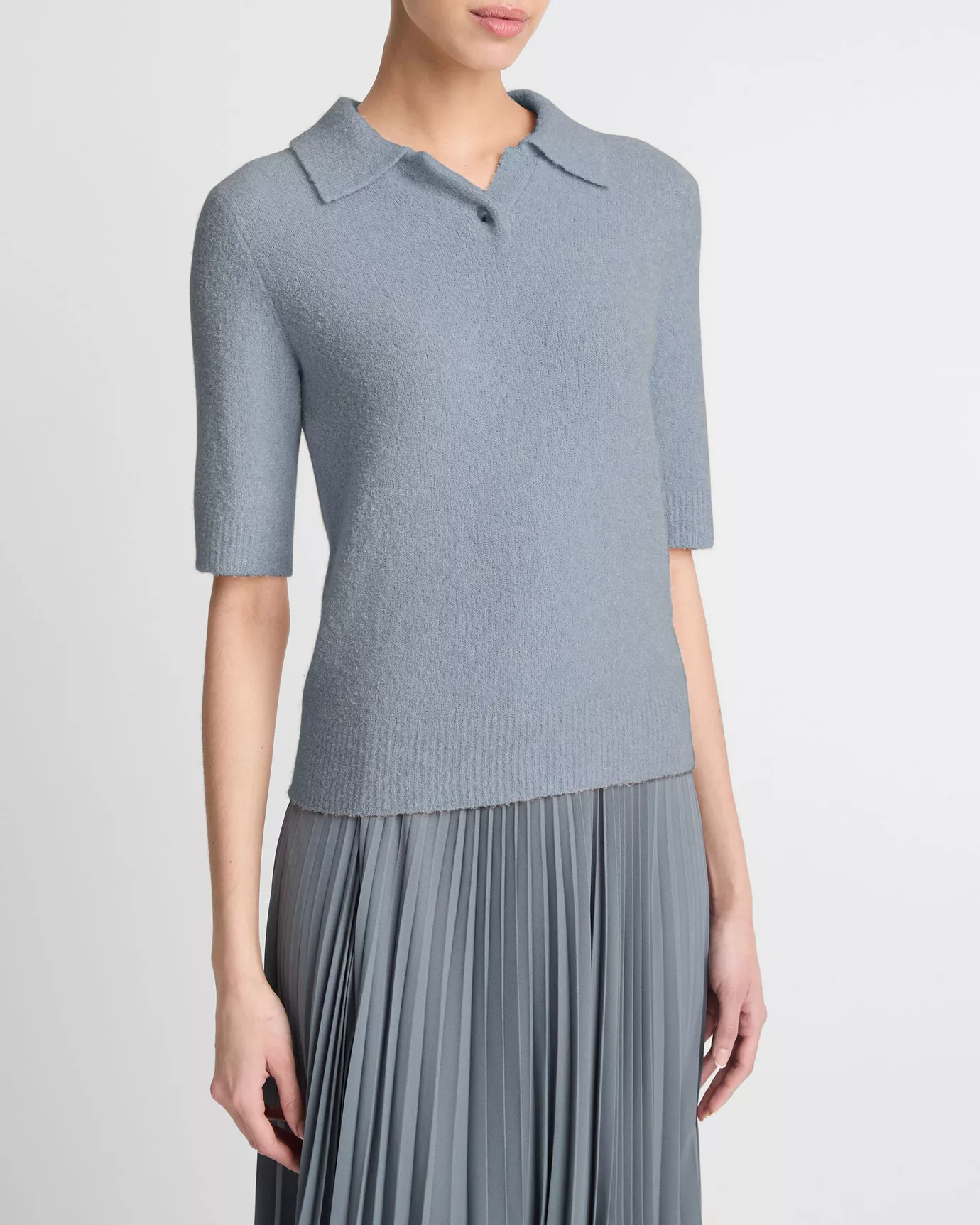 Bouclé Silk-Blend Polo Sweater