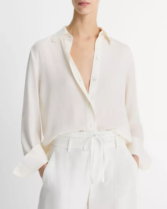 Stretch-Silk Button-Front Blouse