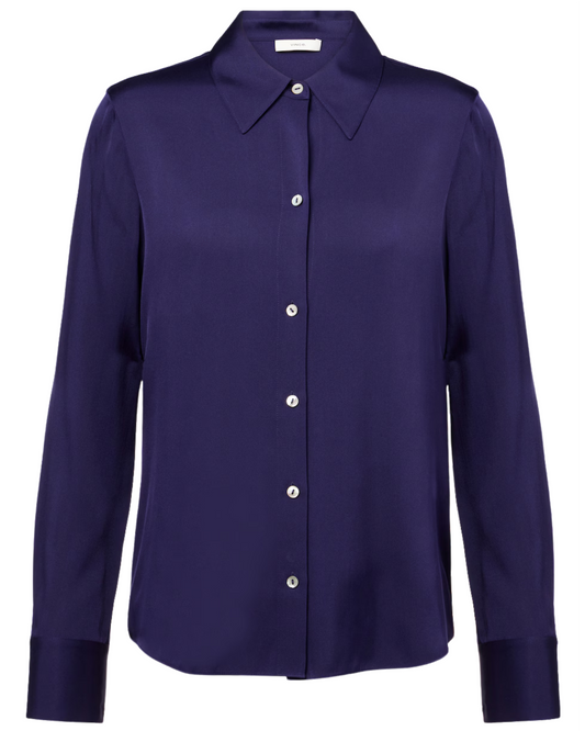 Silk-Blend Slim Button-Front Blouse